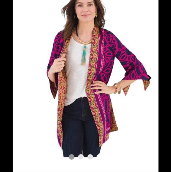 Chicos Reversible Ornate Printed Kimono  Jacket Size L/XL Color Pink Purple EUC - Picture 4 of 15